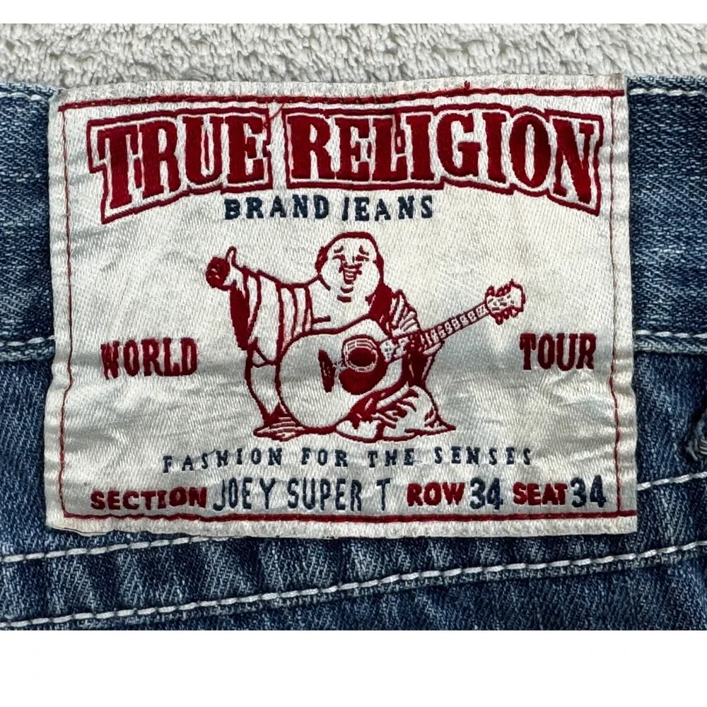 True Religion Mens Joey Super T Flap Pocket Blue Jeans 34 Meas: 34x32
